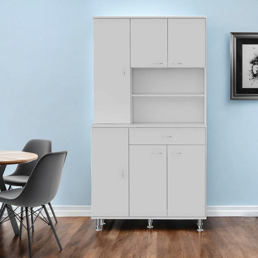 67" White Pantry Cabinet with Five Storage Shelves - Homeroots