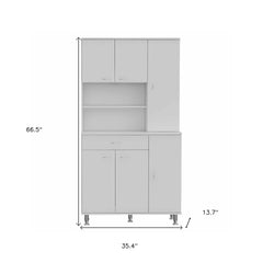 67" White Pantry Cabinet with Five Storage Shelves - Homeroots