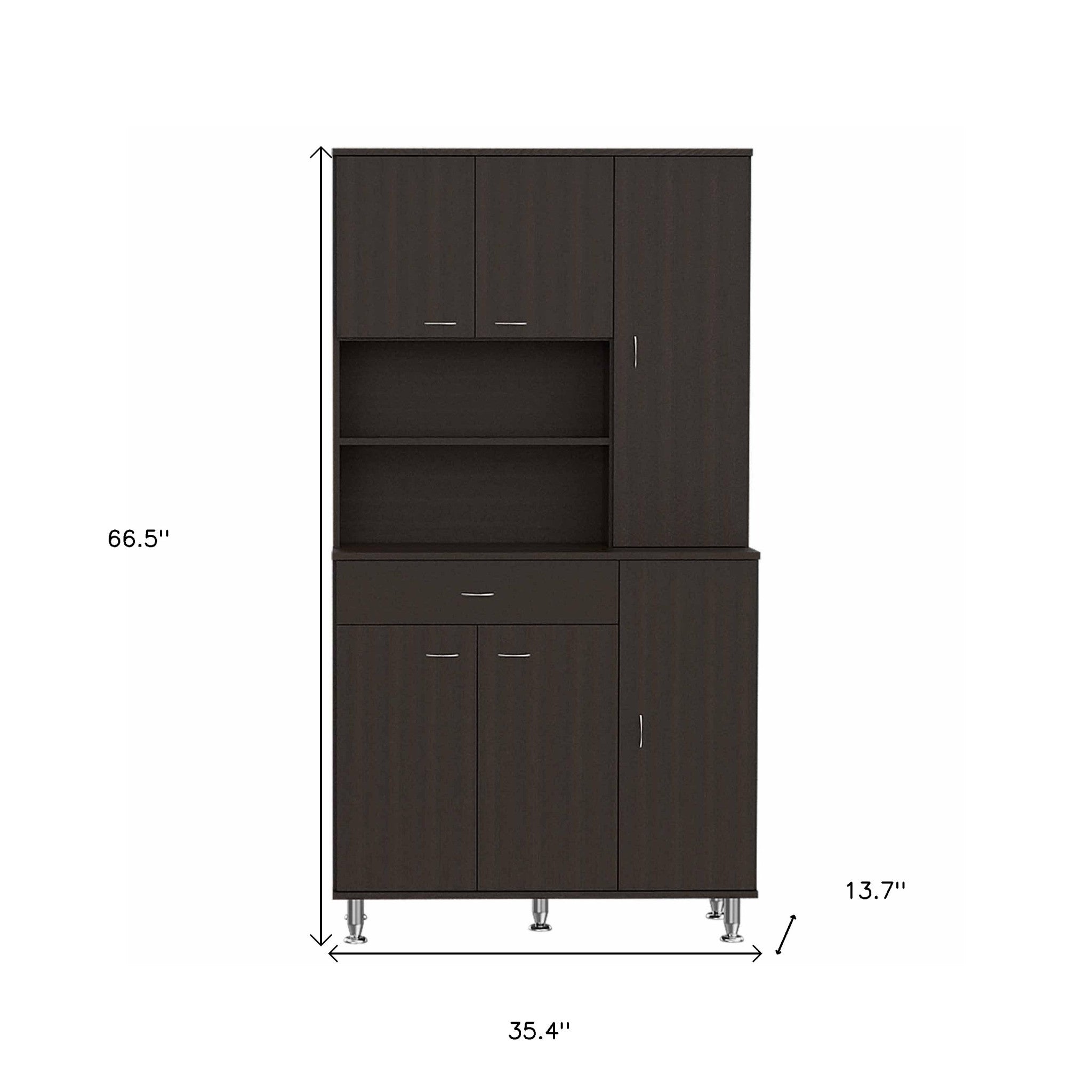 67" Modern Black Pantry Cabinet with Five Shelves - Homeroots