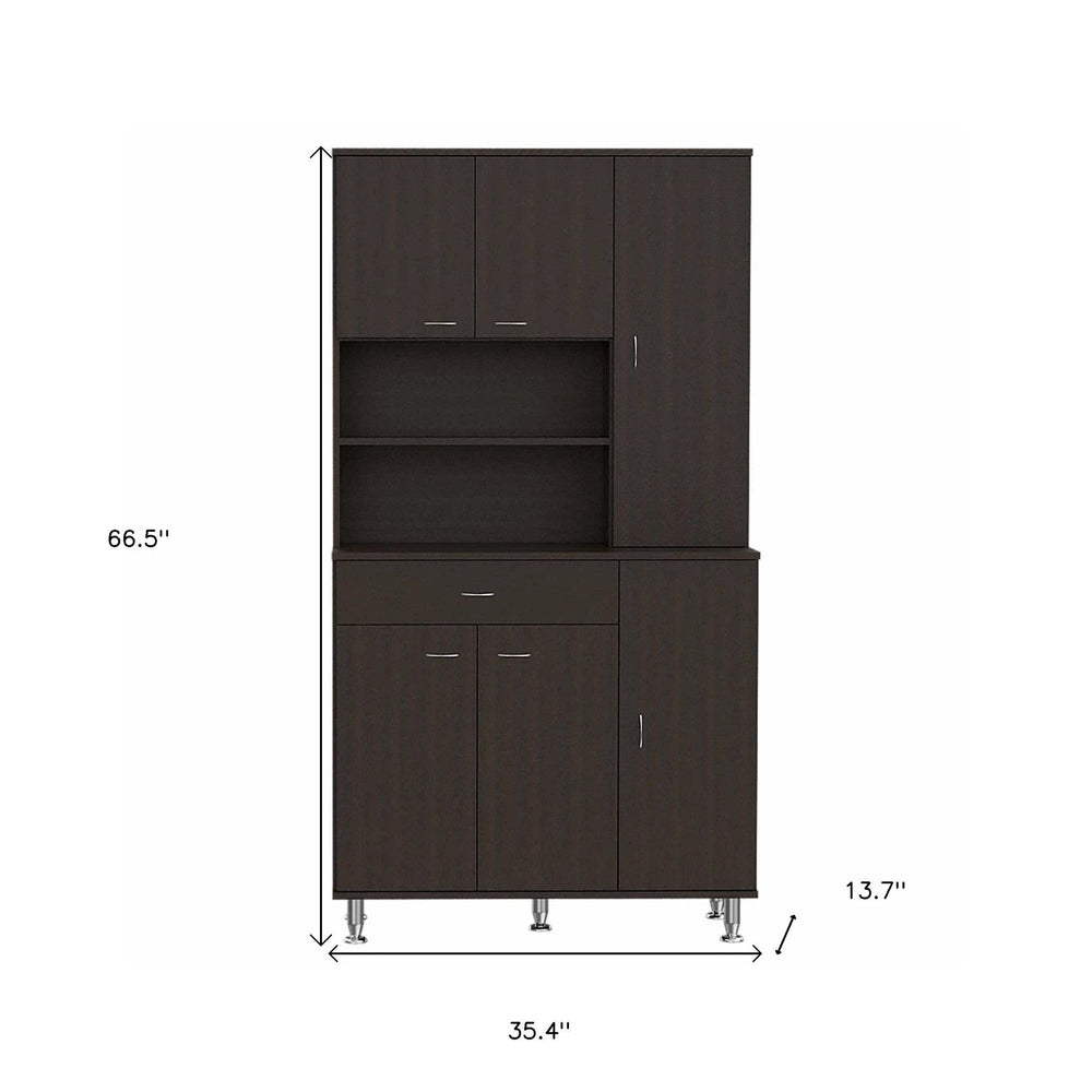 67" Modern Black Pantry Cabinet with Five Shelves - Homeroots - Flyclothing LLC