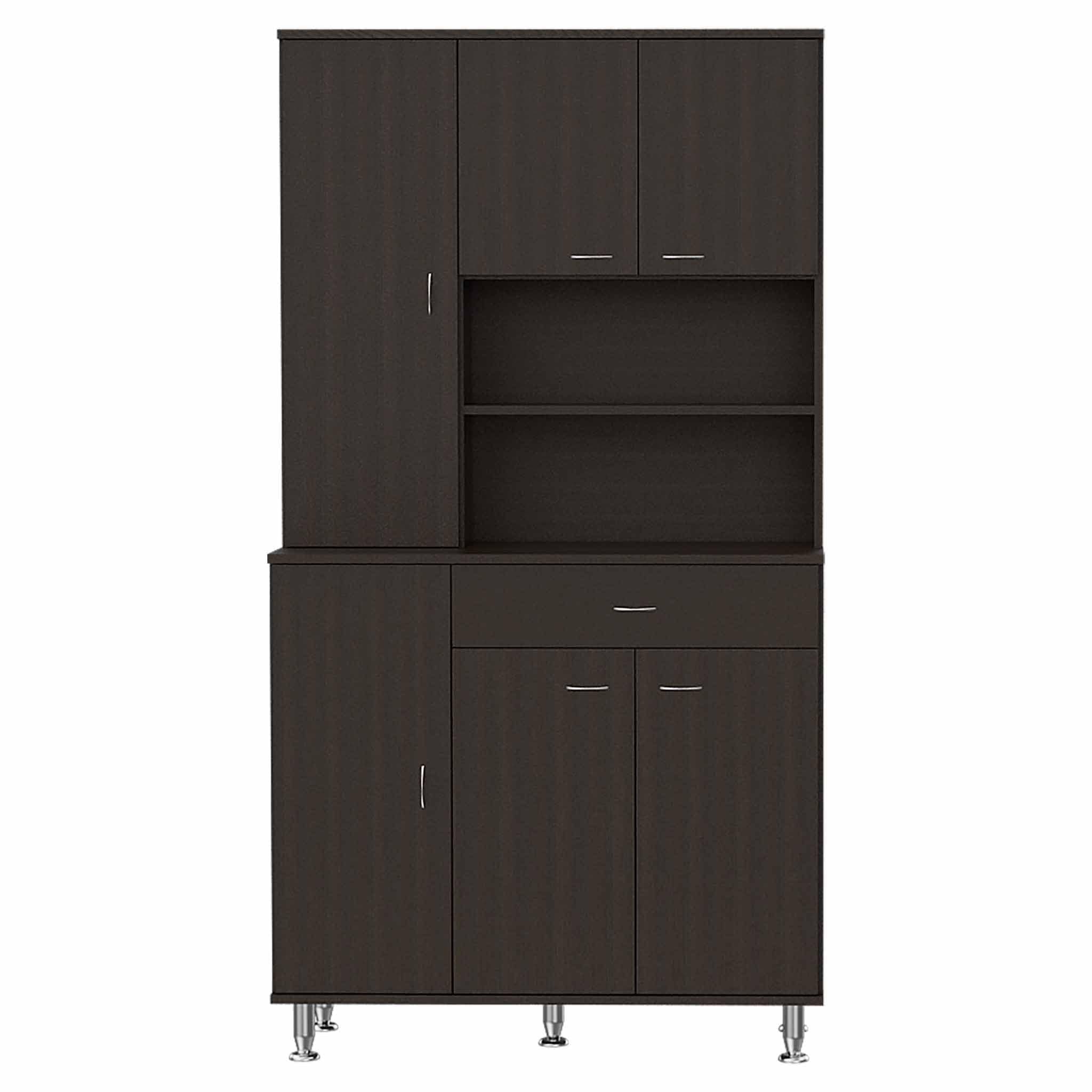 67" Modern Black Pantry Cabinet with Five Shelves - Homeroots