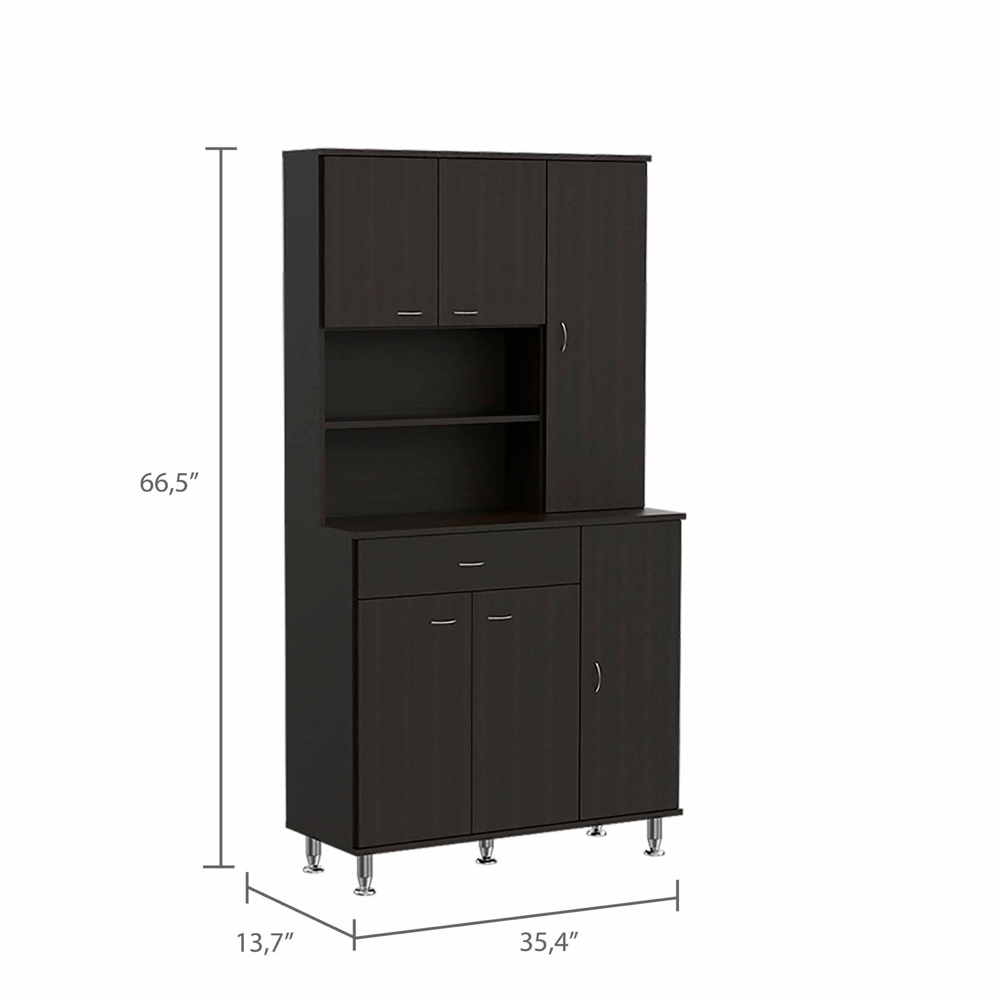 67" Modern Black Pantry Cabinet with Five Shelves - Homeroots