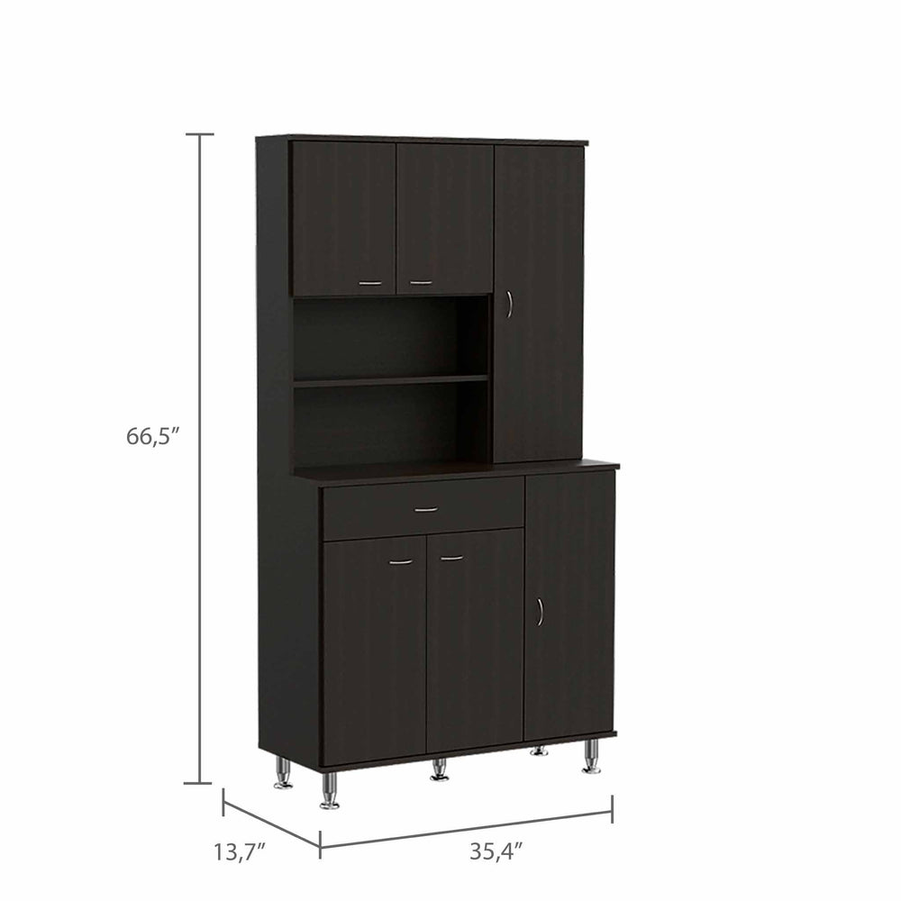 67" Modern Black Pantry Cabinet with Five Shelves - Homeroots - Flyclothing LLC