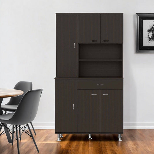67" Modern Black Pantry Cabinet with Five Shelves - Homeroots