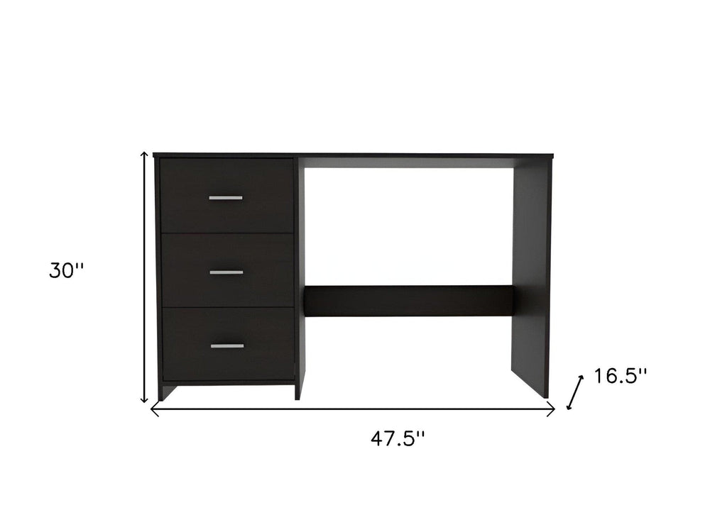 48" Black Computer Desk With Three Drawers - Homeroots - Flyclothing LLC