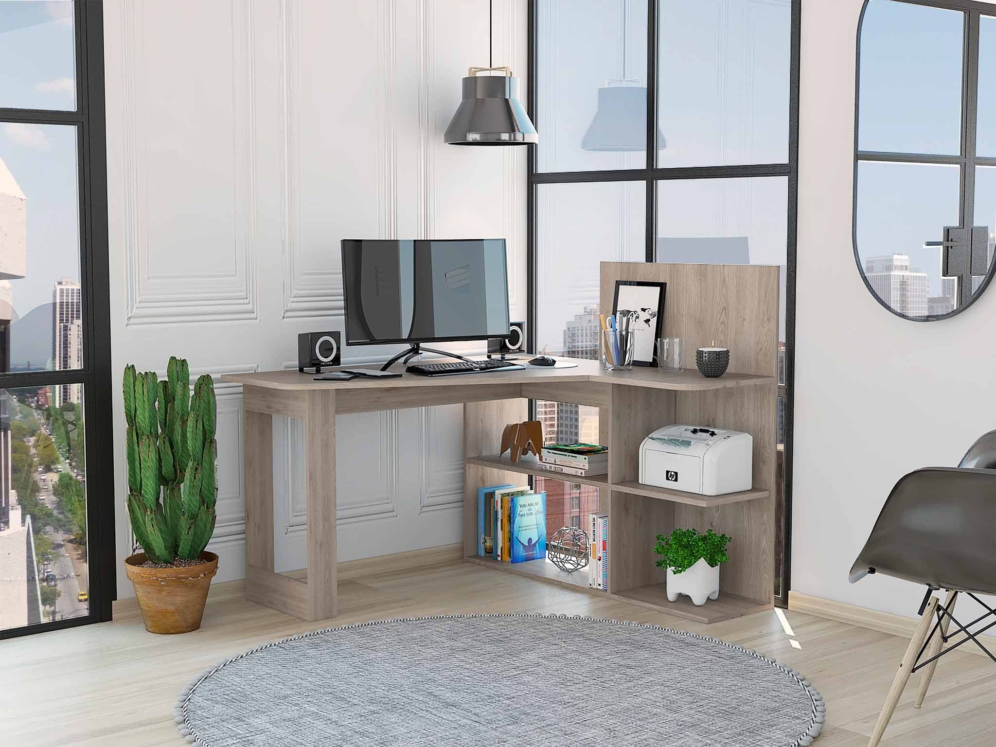 47" Light Gray L Shape Computer Desk - Homeroots