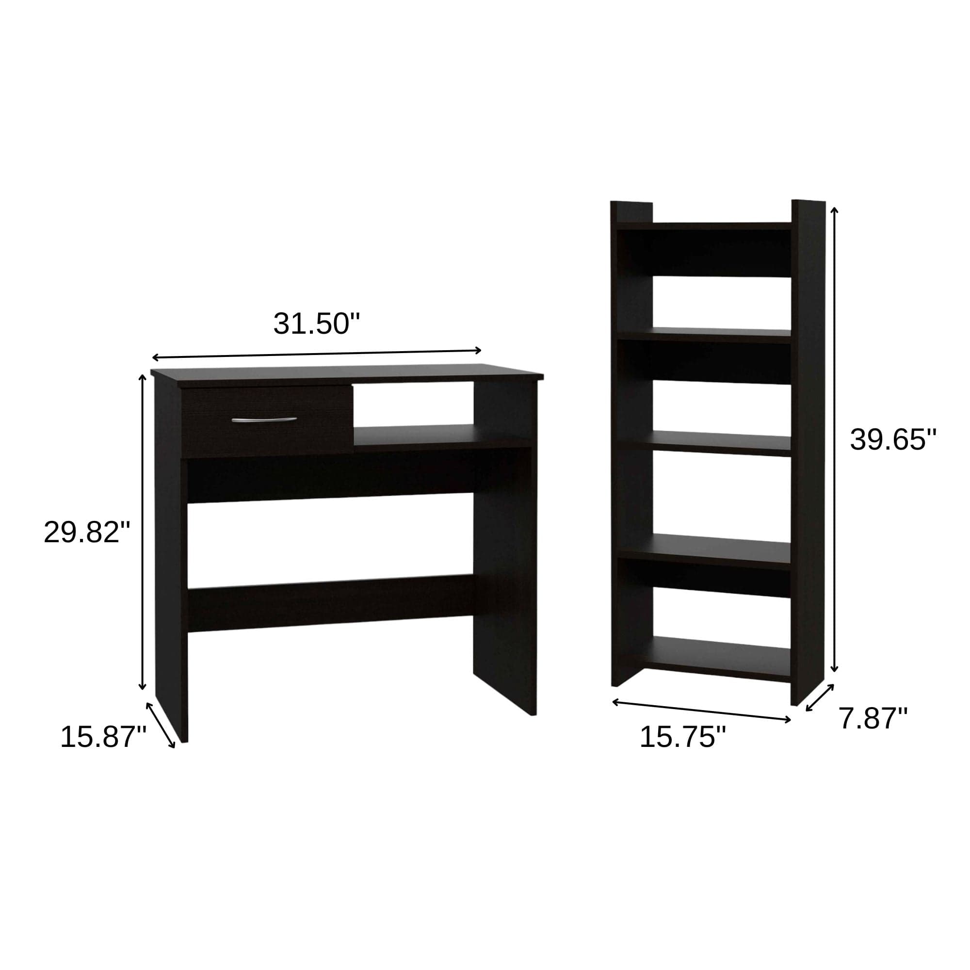 32" Black Computer Desk Desk and Bookshelf Set - Homeroots