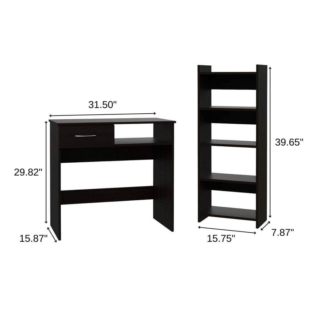 32" Black Computer Desk Desk and Bookshelf Set - Homeroots - Flyclothing LLC