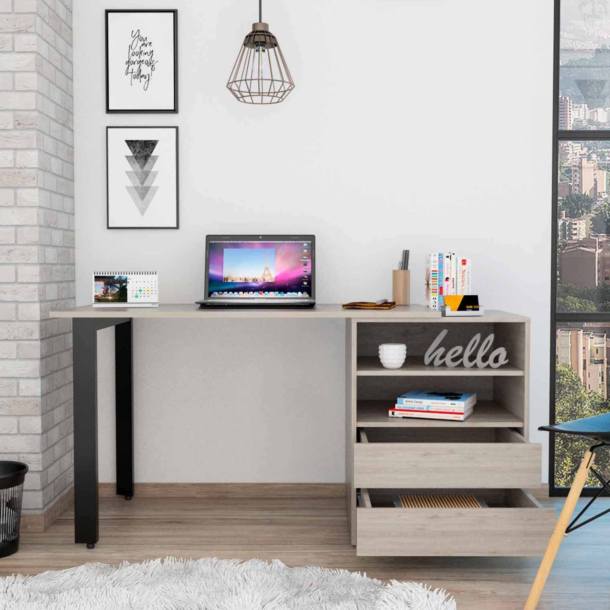 58" Light Gray Computer Desk - Homeroots - Flyclothing LLC