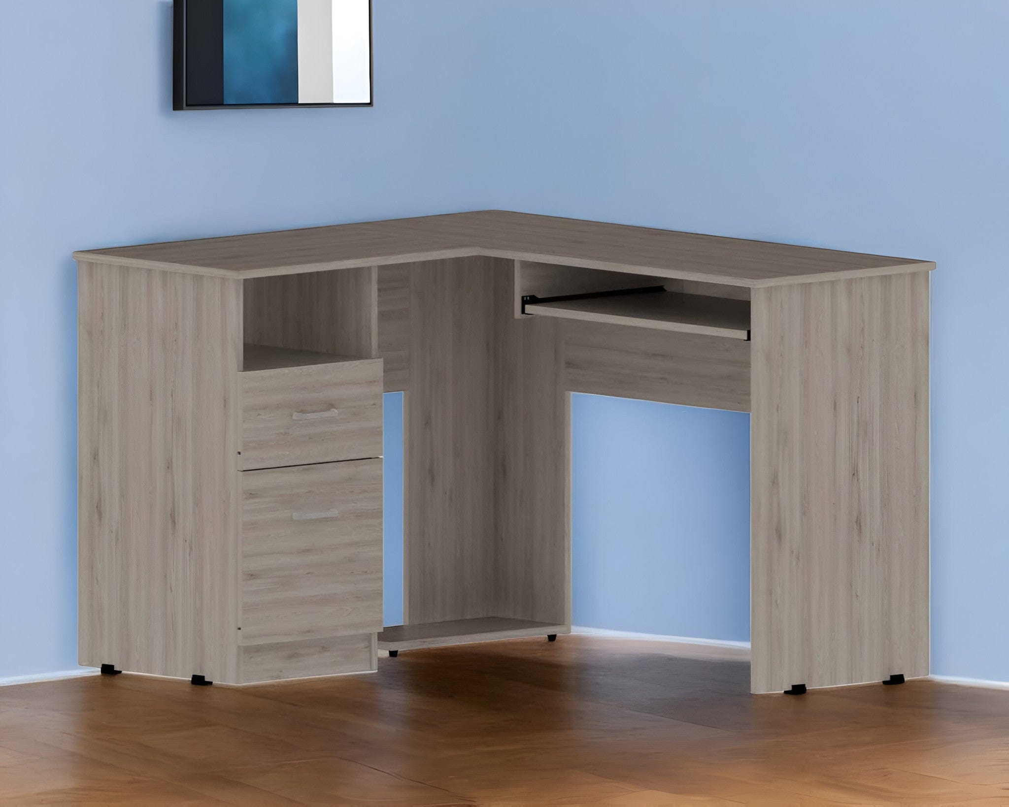 41" Light Gray L Shape Computer Desk With Two Drawers - Homeroots - Flyclothing LLC