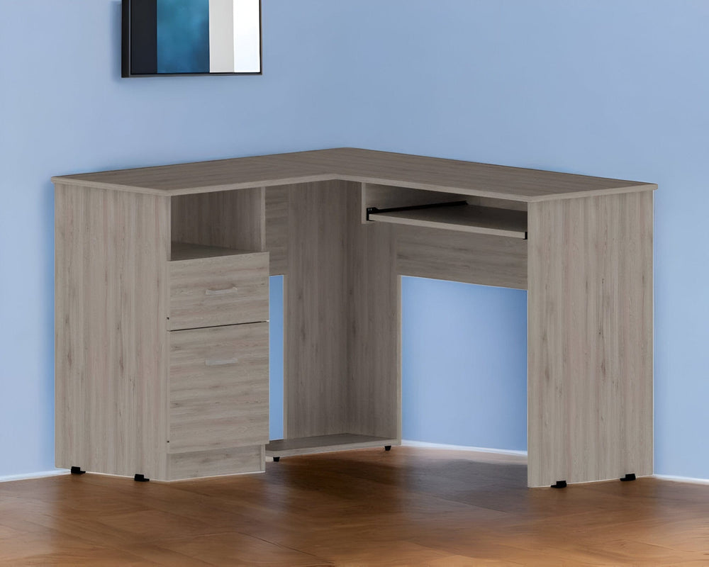 41" Light Gray L Shape Computer Desk With Two Drawers - Homeroots