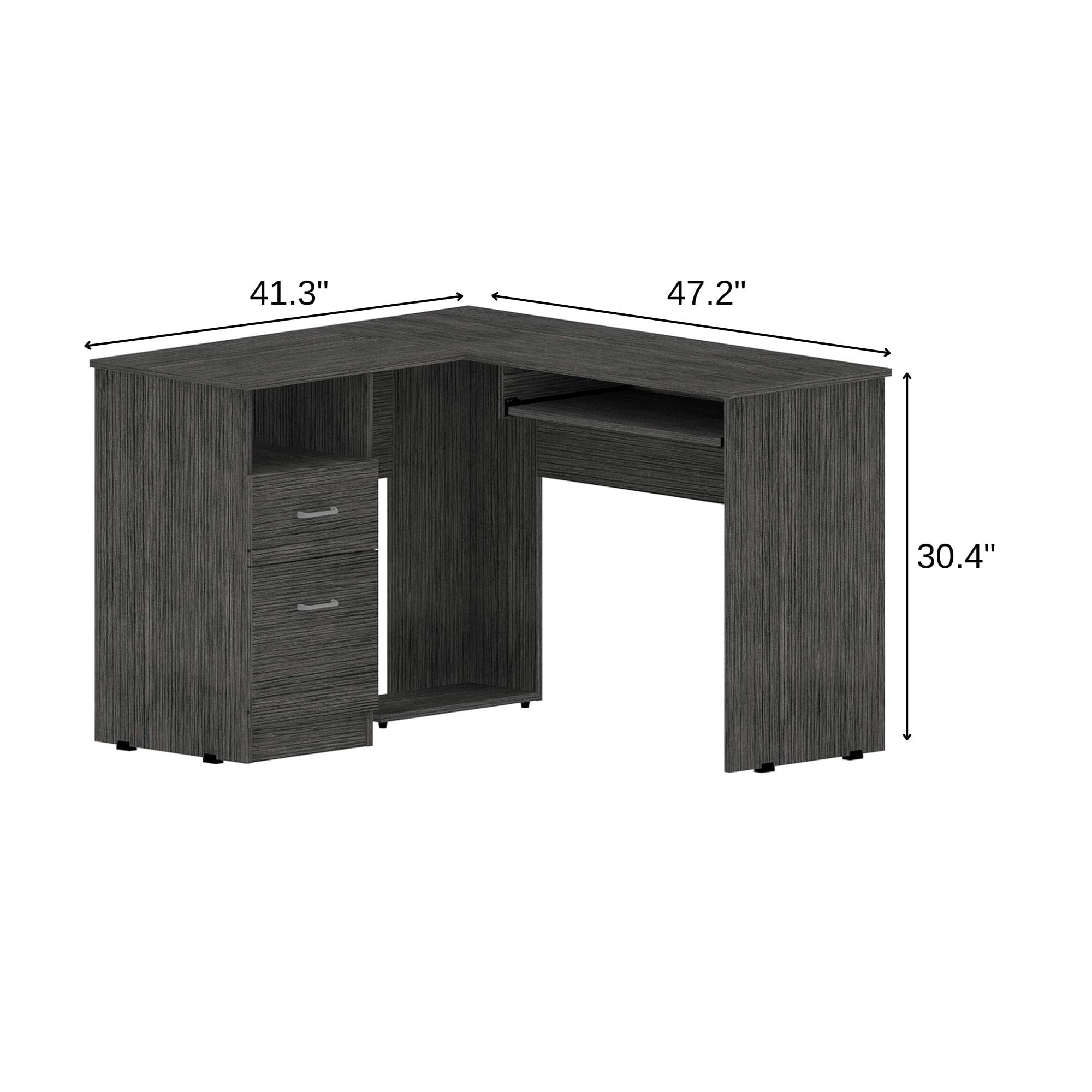 41" Gray L Shape Computer Desk With Two Drawers - Homeroots