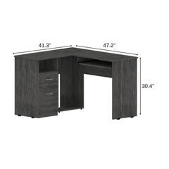 41" Gray L Shape Computer Desk With Two Drawers - Homeroots