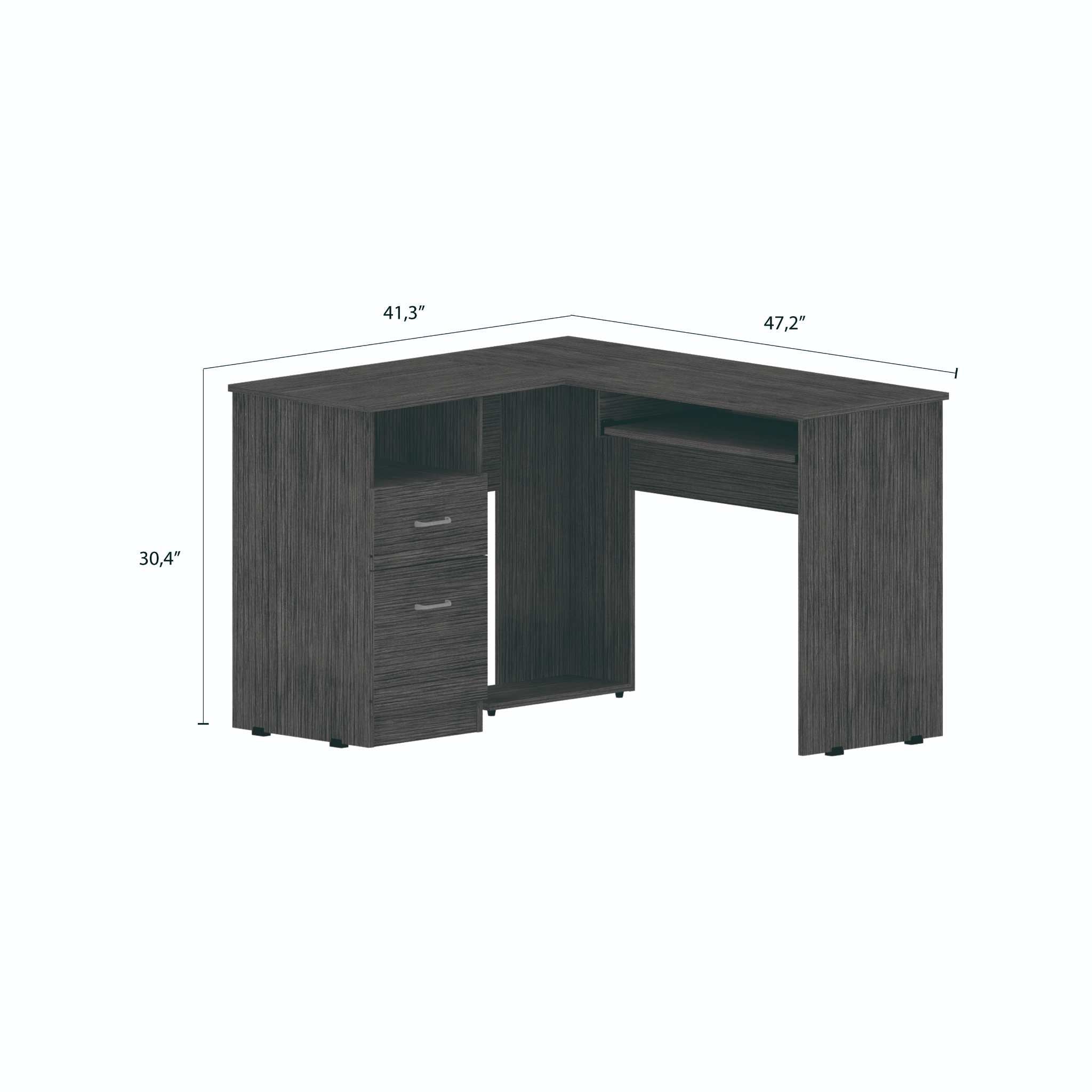 41" Gray L Shape Computer Desk With Two Drawers - Homeroots