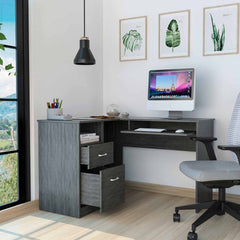 41" Gray L Shape Computer Desk With Two Drawers - Homeroots