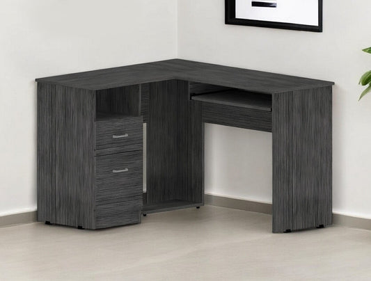 41" Gray L Shape Computer Desk With Two Drawers - Homeroots