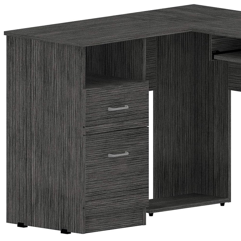 41" Gray L Shape Computer Desk With Two Drawers - Homeroots