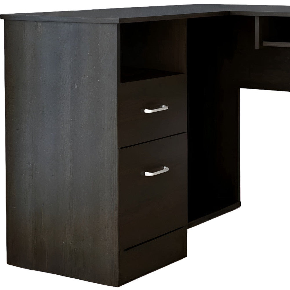 41" Black L Shape Computer Desk With Two Drawers - Homeroots - Flyclothing LLC