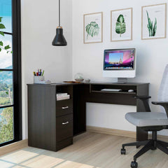 41" Black L Shape Computer Desk With Two Drawers - Homeroots
