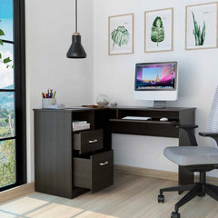 41" Black L Shape Computer Desk With Two Drawers - Homeroots