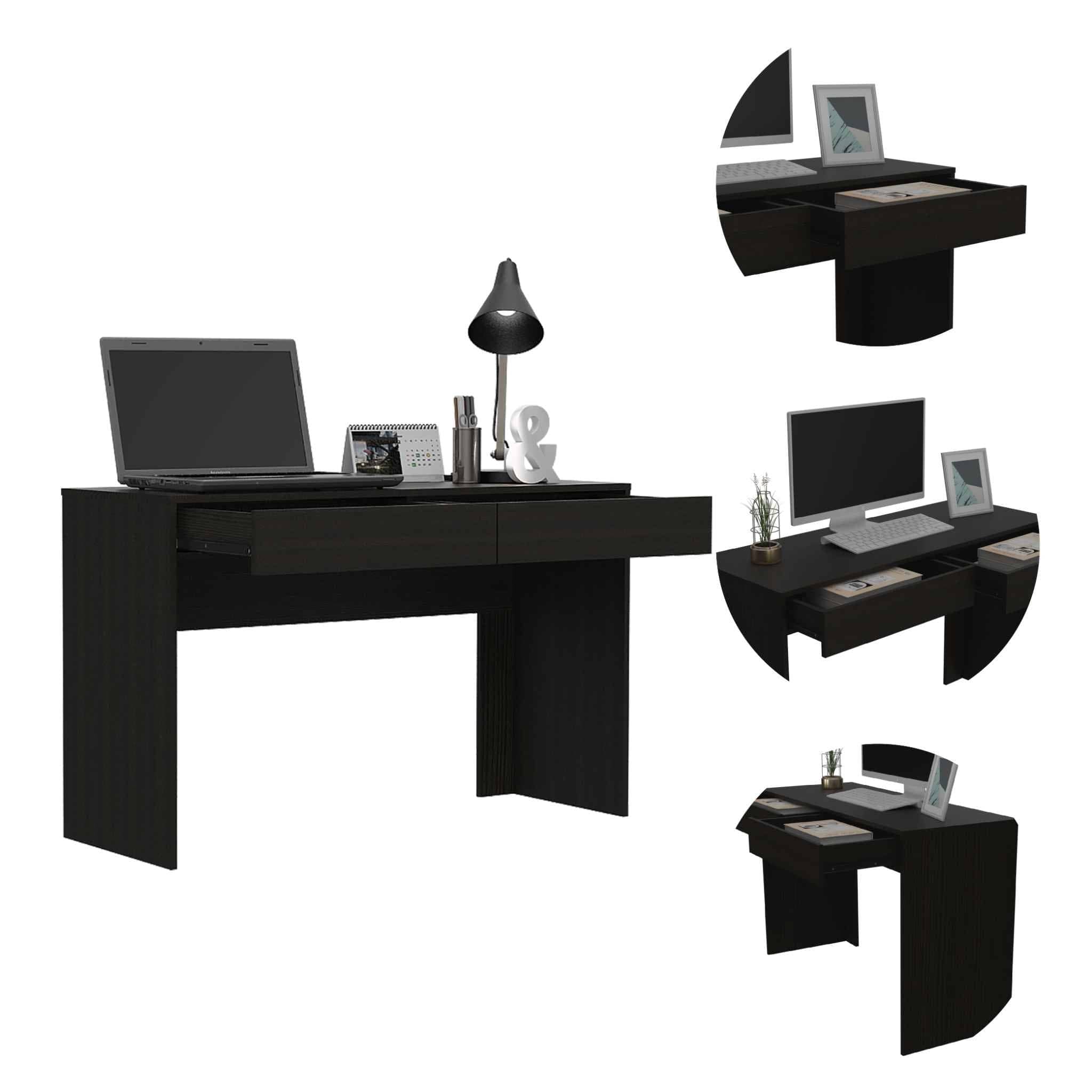 47" Black Computer Desk with Two Drawers - Homeroots
