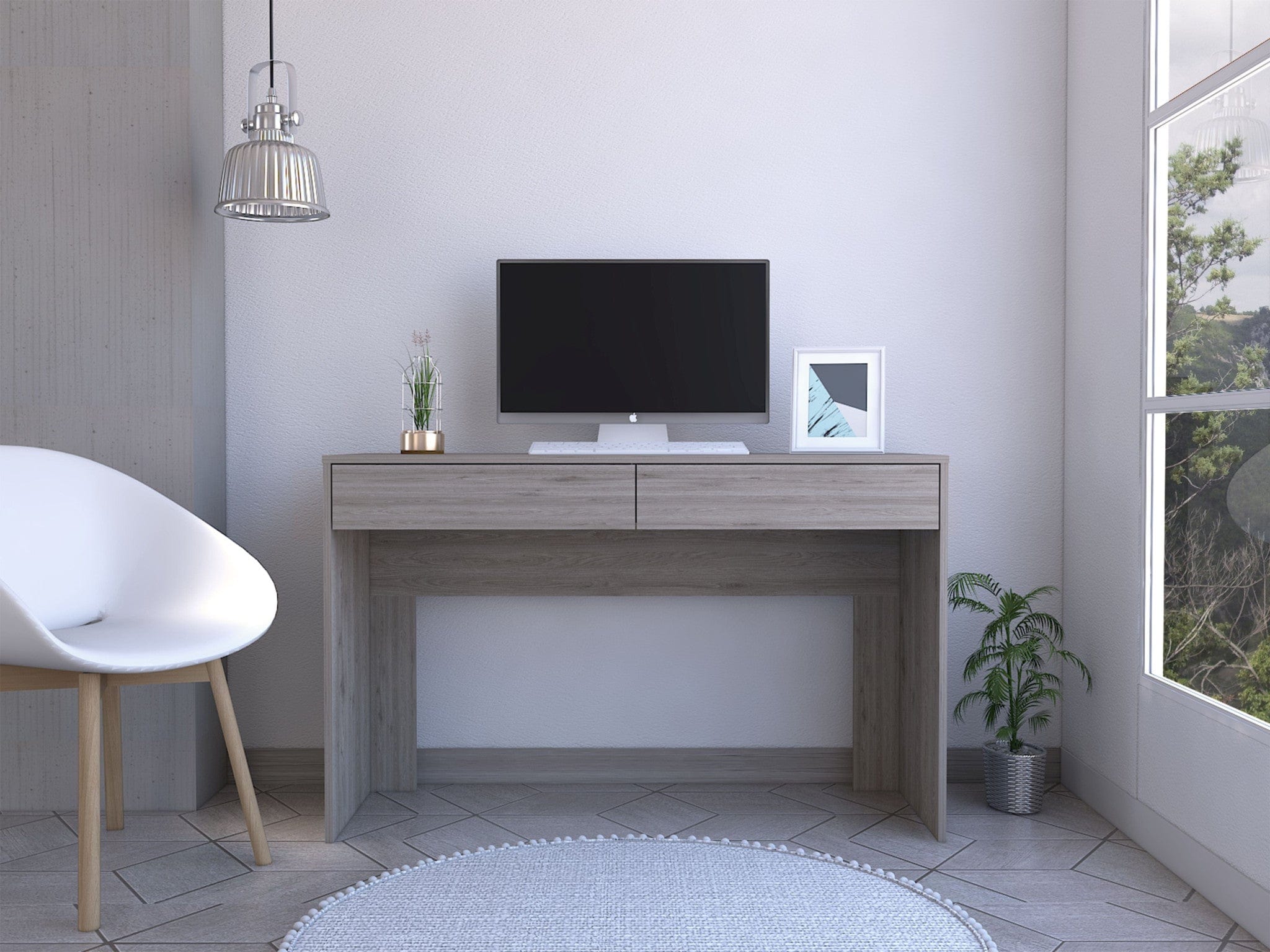47" Light Gray Computer Desk With Two Drawers - Homeroots - Flyclothing LLC