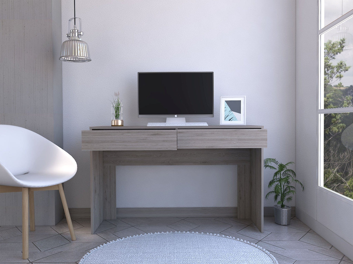 47" Light Gray Computer Desk With Two Drawers - Homeroots - Flyclothing LLC
