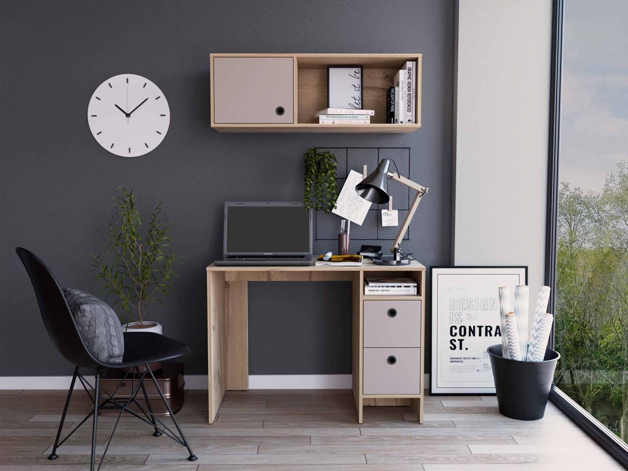 39" Taupe Computer Desk With Two Cabinets Two Drawers - Homeroots - Flyclothing LLC
