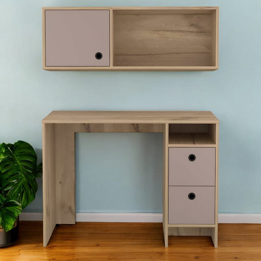 39" Taupe Computer Desk With Two Cabinets Two Drawers - Homeroots