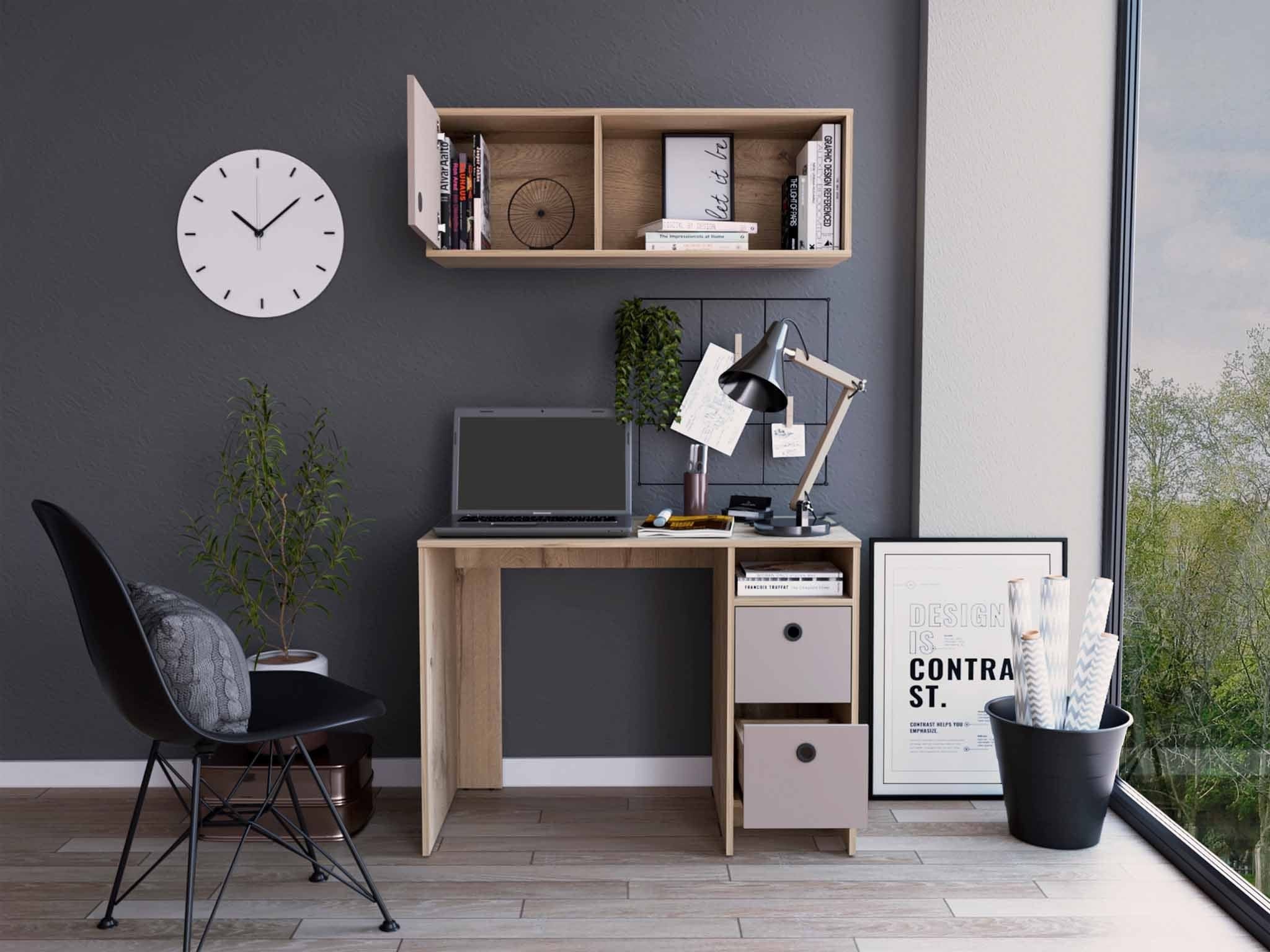 39" Taupe Computer Desk With Two Cabinets Two Drawers - Homeroots - Flyclothing LLC