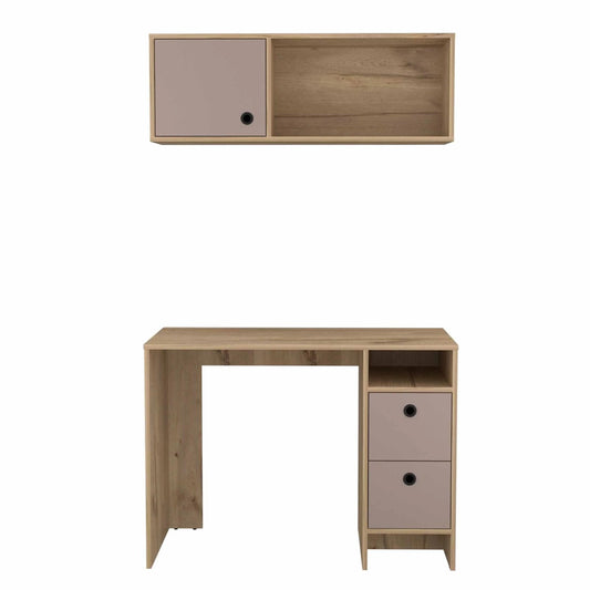 39" Taupe Computer Desk With Two Cabinets Two Drawers - Homeroots