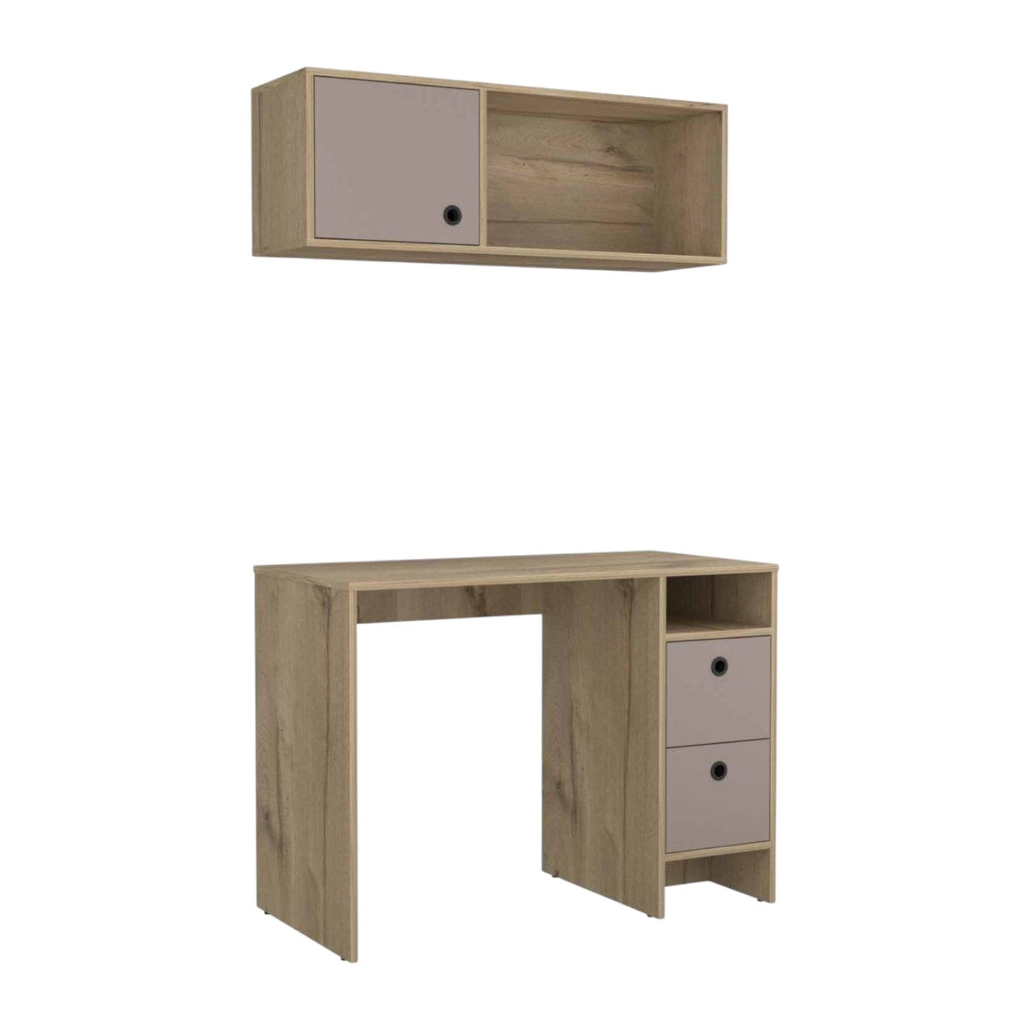 39" Taupe Computer Desk With Two Cabinets Two Drawers - Homeroots