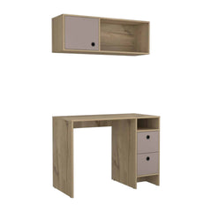 39" Taupe Computer Desk With Two Cabinets Two Drawers - Homeroots