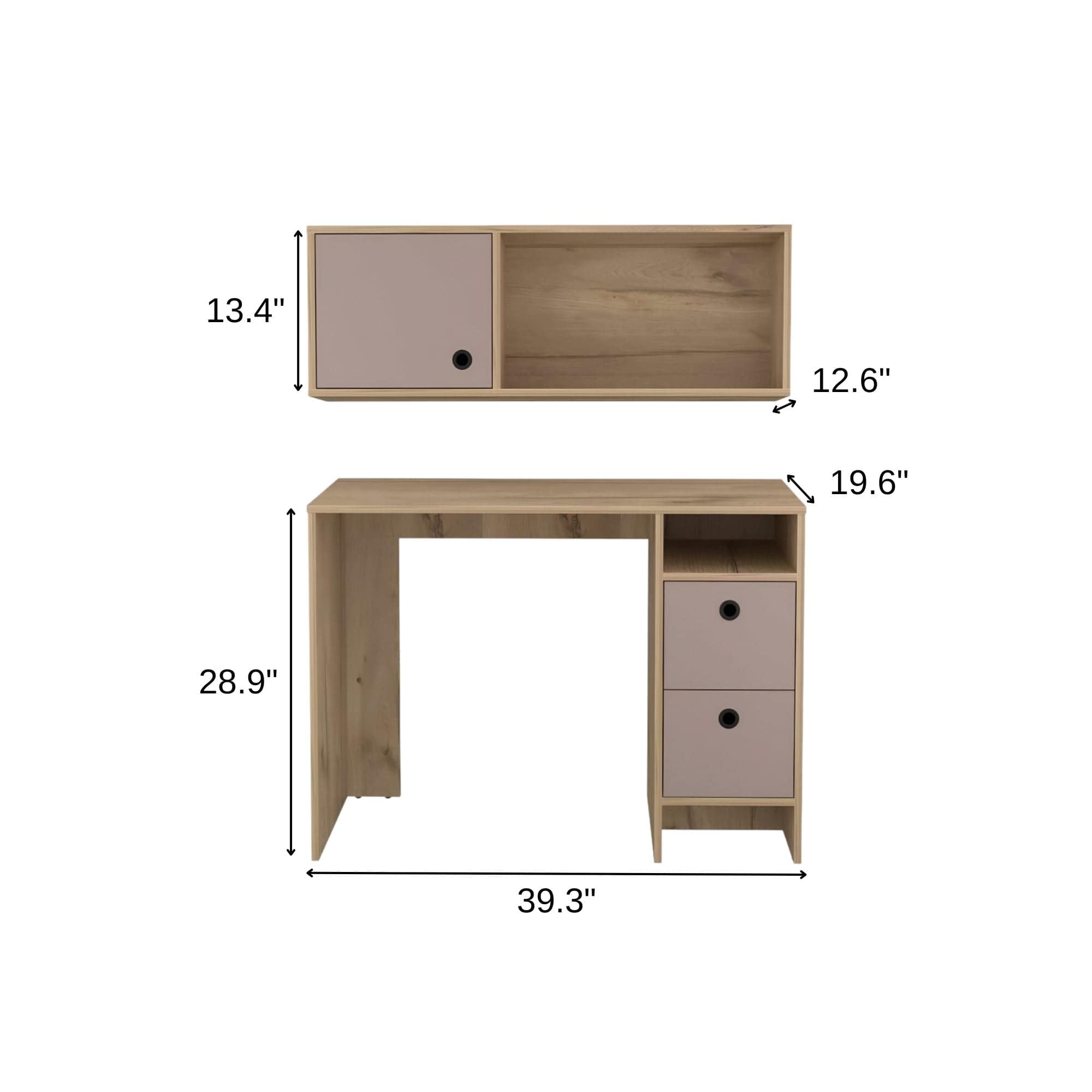 39" Taupe Computer Desk With Two Cabinets Two Drawers - Homeroots