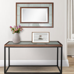 59" Brown White and Black Genuine Marble Frame Console Table - Homeroots