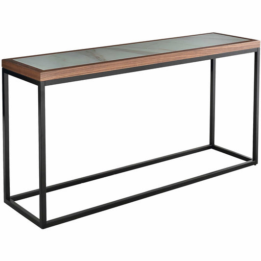 59" Brown White and Black Genuine Marble Frame Console Table - Homeroots