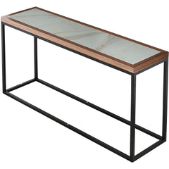 59" Brown White and Black Genuine Marble Frame Console Table - Homeroots