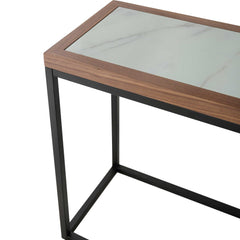59" Brown White and Black Genuine Marble Frame Console Table - Homeroots