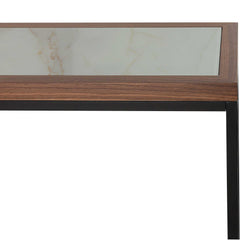 59" Brown White and Black Genuine Marble Frame Console Table - Homeroots