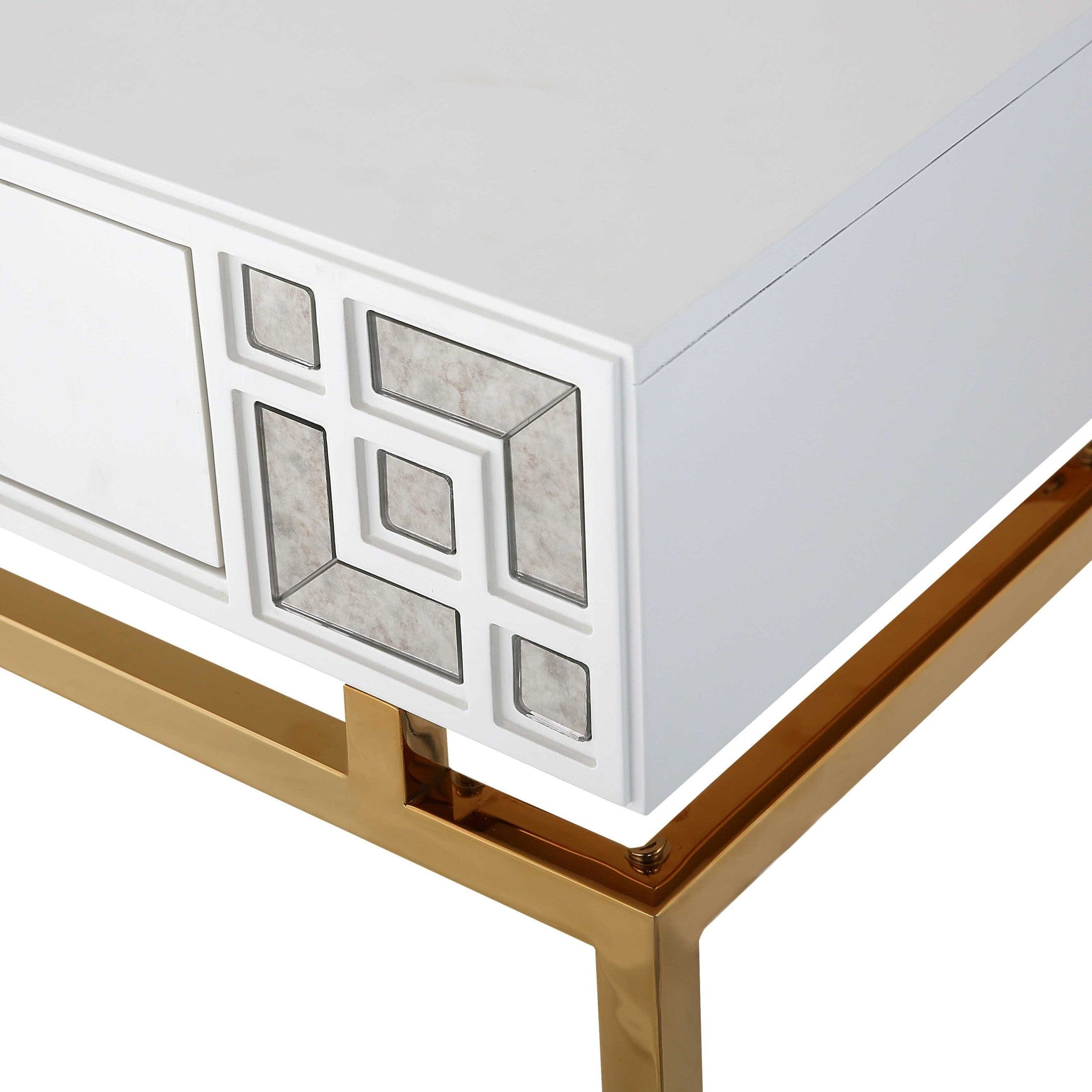 47" White and Gold Mirrored Console Table And Drawers - Homeroots