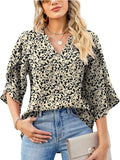 Printed Notched Half Sleeve Blouse - Trendsi - Flyclothing LLC