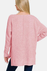 Zenana High-Low Center Seam V-Neck Sweater - Trendsi - Flyclothing LLC