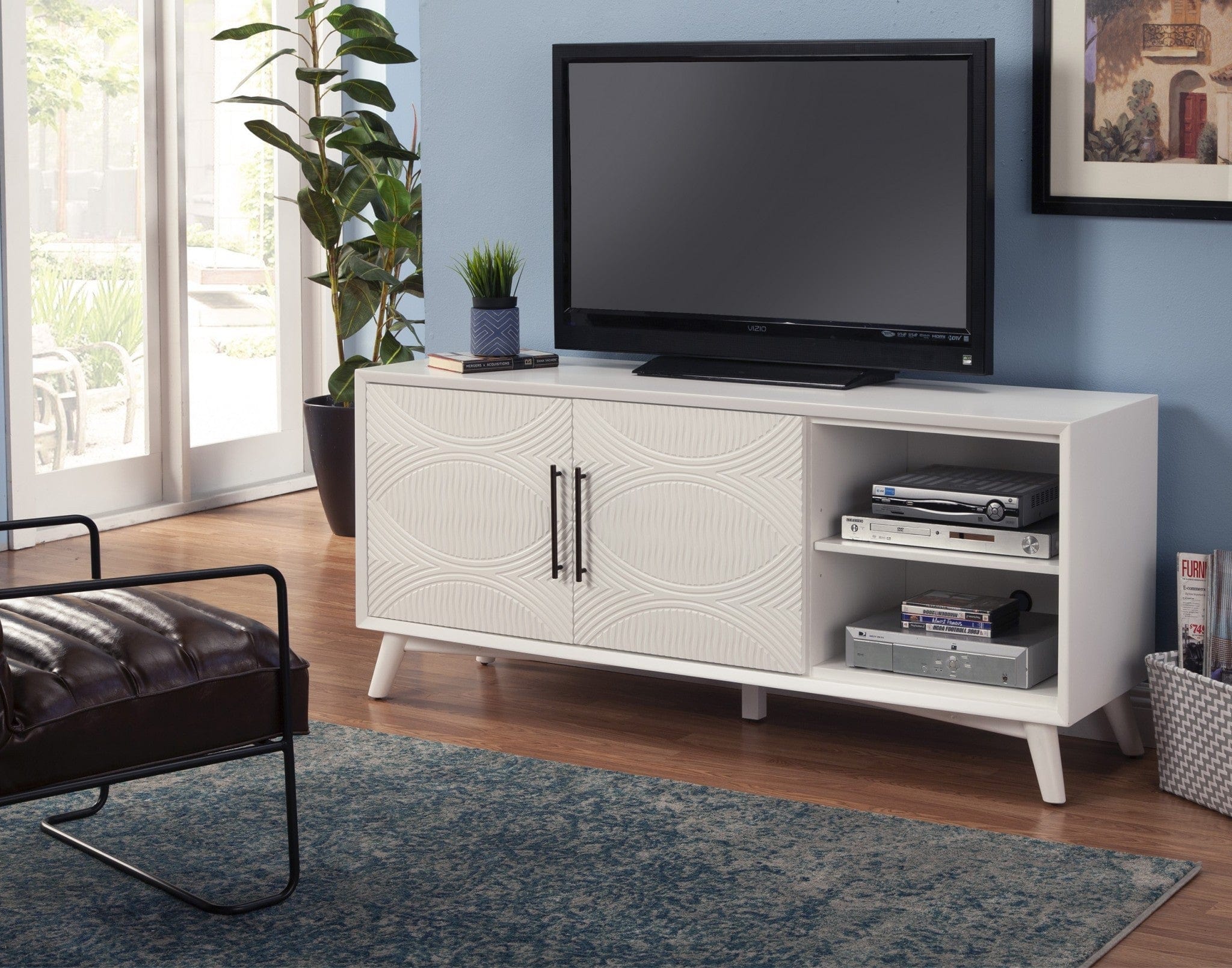 64" White Pine Solid Wood Open Shelving TV Stand - Homeroots