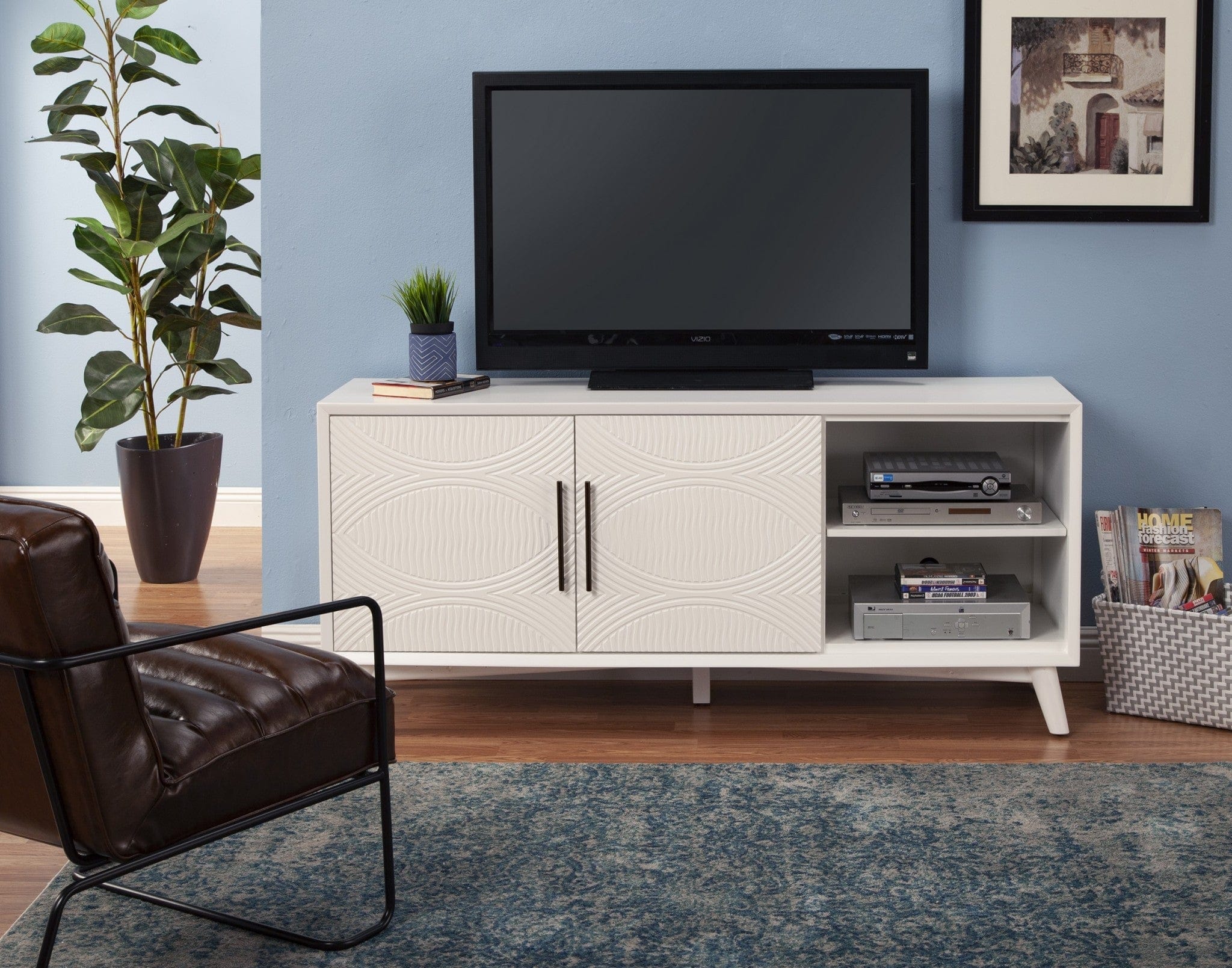 64" White Pine Solid Wood Open Shelving TV Stand - Homeroots - Flyclothing LLC