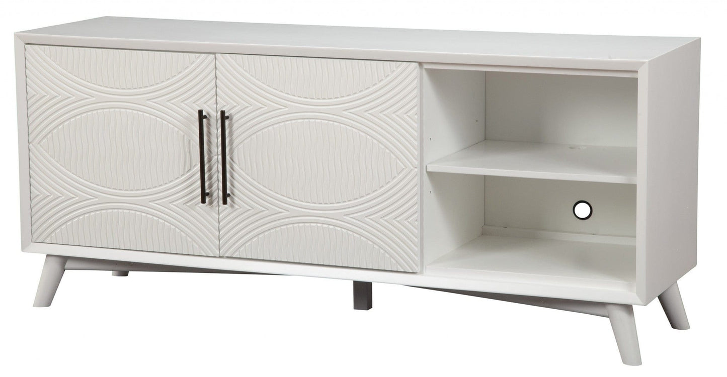 64" White Pine Solid Wood Open Shelving TV Stand - Homeroots - Flyclothing LLC