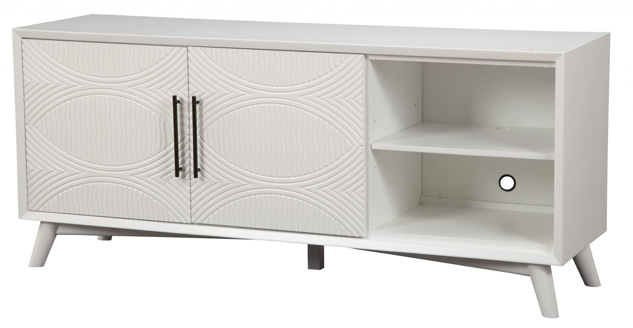 64" White Pine Solid Wood Open Shelving TV Stand - Homeroots - Flyclothing LLC