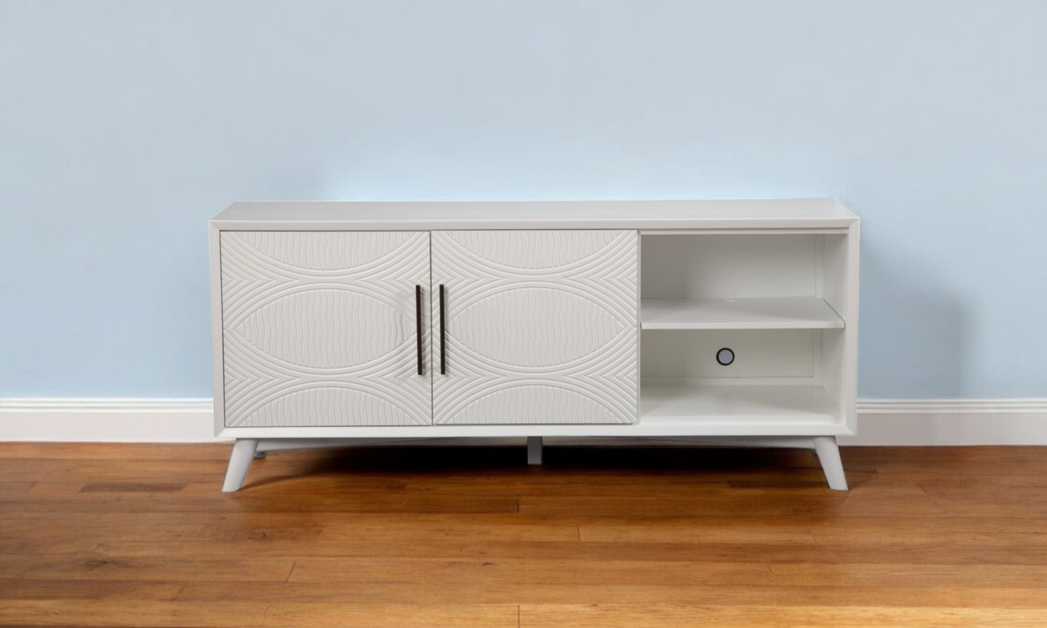 64" White Pine Solid Wood Open Shelving TV Stand - Homeroots - Flyclothing LLC