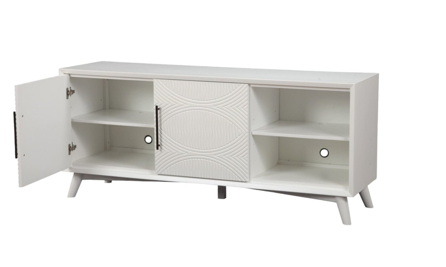 64" White Pine Solid Wood Open Shelving TV Stand - Homeroots - Flyclothing LLC