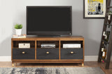 61" Brown and Black Solid Wood Open Shelving TV Stand - Homeroots