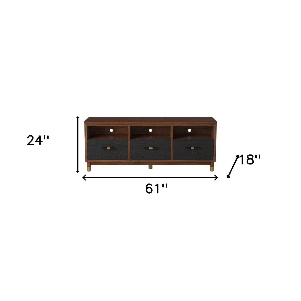 61" Brown and Black Solid Wood Open Shelving TV Stand - Homeroots